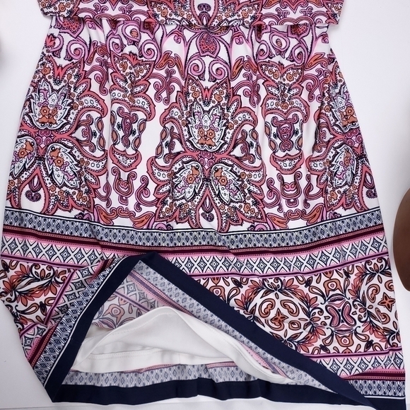 Vince Camuto Pink White Boho Print V-Back Dress Size 14 - Picture 12 of 14